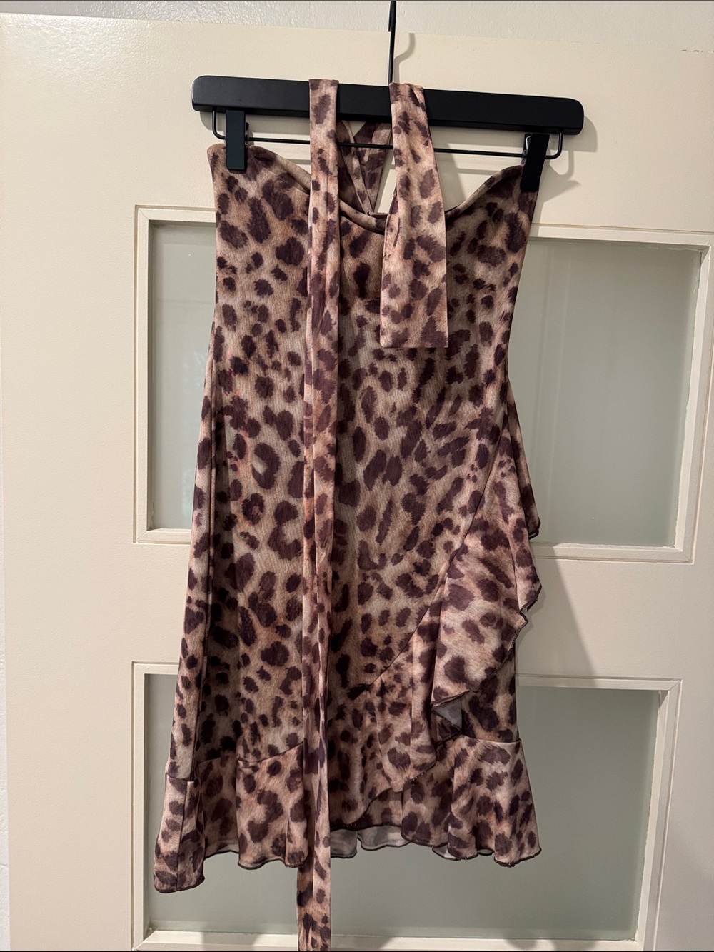 Zara Leopard Mini Tube Dress with Neck Scarf Size M NWT